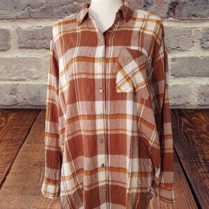 JANE+DELANCEY WOMEN LONG SLEEVE PLAID SHIRT - SIZE MEDIUM